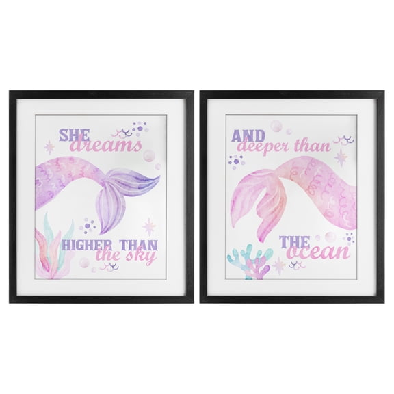 Mermaid Dreams Ocean & Sky 2 Piece Black Framed Print Under Glass Set, design by Kim Allen