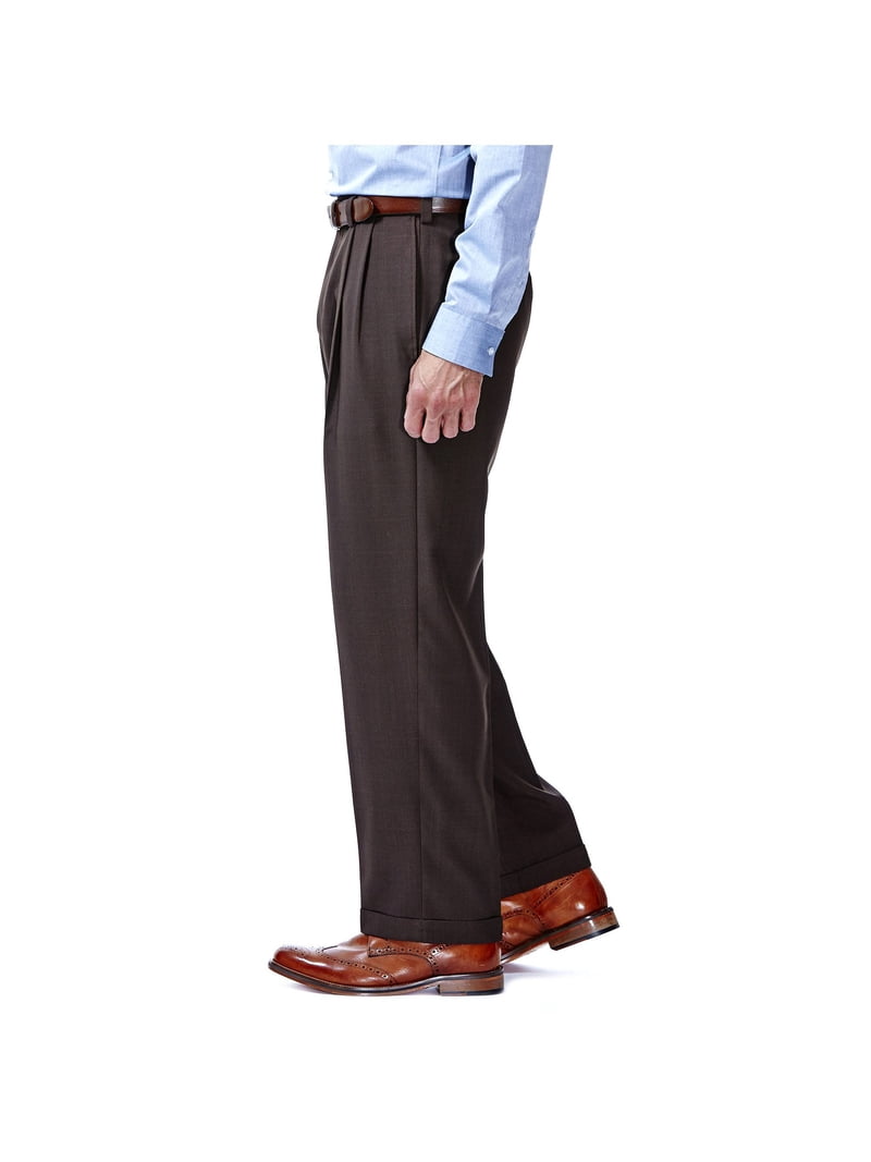 haggar men's eclo repreve stria pleat front dress pant Haggar Men's Eclo Stria Classic Fit Flat Front Hidden Expandable Dress Pants
