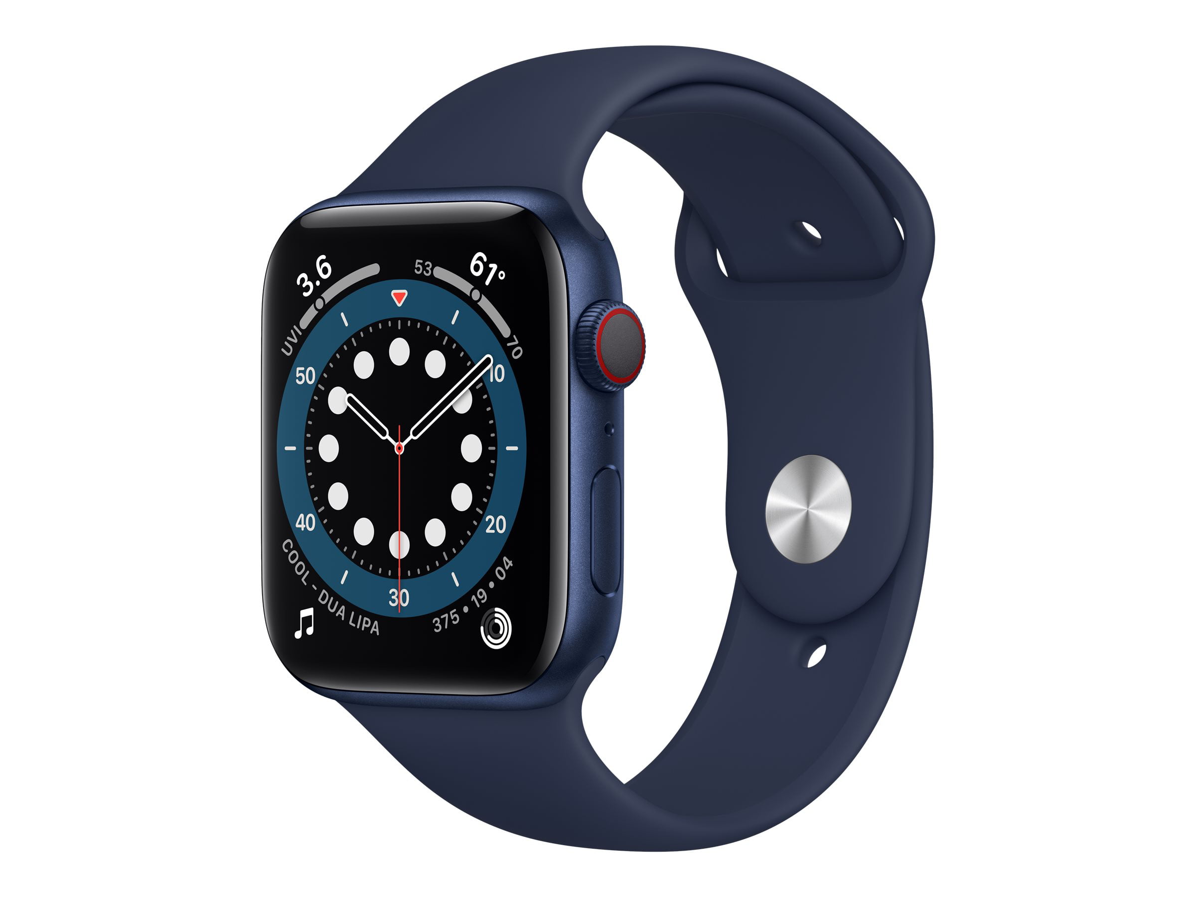 Apple Watch Series 6 (GPS + Cellular) - 44 mm - blue aluminum - smart watch  with sport band - fluoroelastomer - deep navy - band size: S/M/L - 32 GB -  