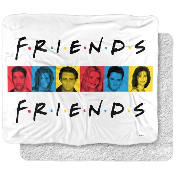 Friends Blanket, 50"x60", Cast Blocks Silky Touch Sherpa Back Super Soft Throw Blanket