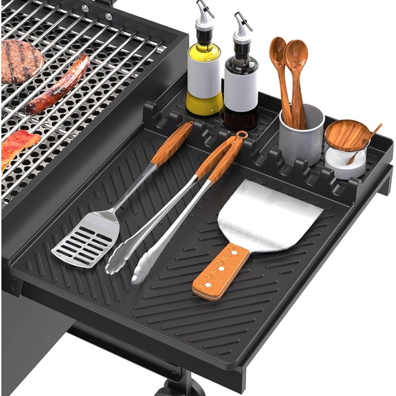 PLERISE Silicone Grill Mat Compatible with Bbq Griddle Tools Mat with Drip Pad, Spatula Mat for Outdoor Kitchen Counter, Black