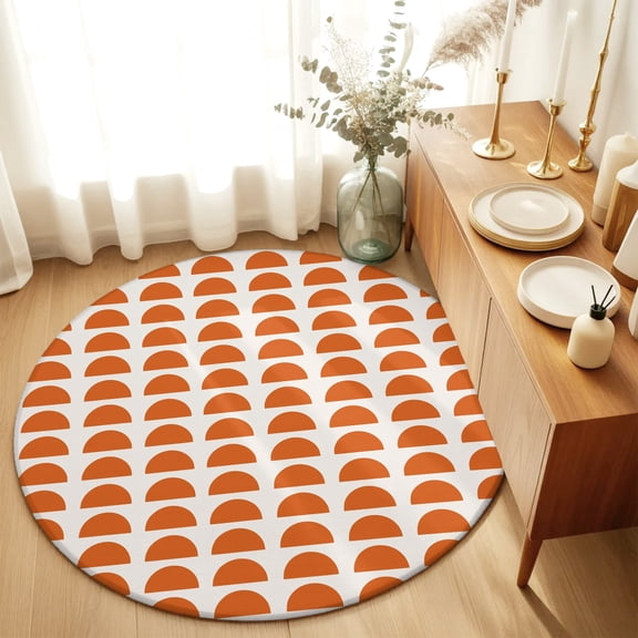 Orange Boho Round Area Rug 4 FT, Non Slip Indoor Outdoor Rug, Middle Century Geometric Abstract Art Washable Soft Circular Carpet Non-Shedding Floor Mat for Coffee Table Nursery Foyer Balcony