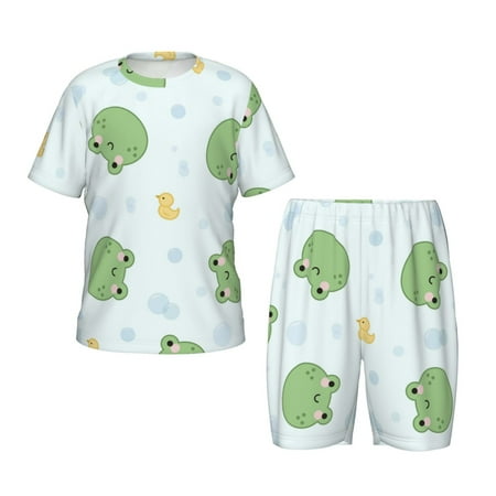 Luyuia Kawaii Frogs Print Girls  2-Piece Tie-Dye Pajama Set  Cute Summer Loungewear with Shirt and Tank Shorts Nightwear-4X-Large