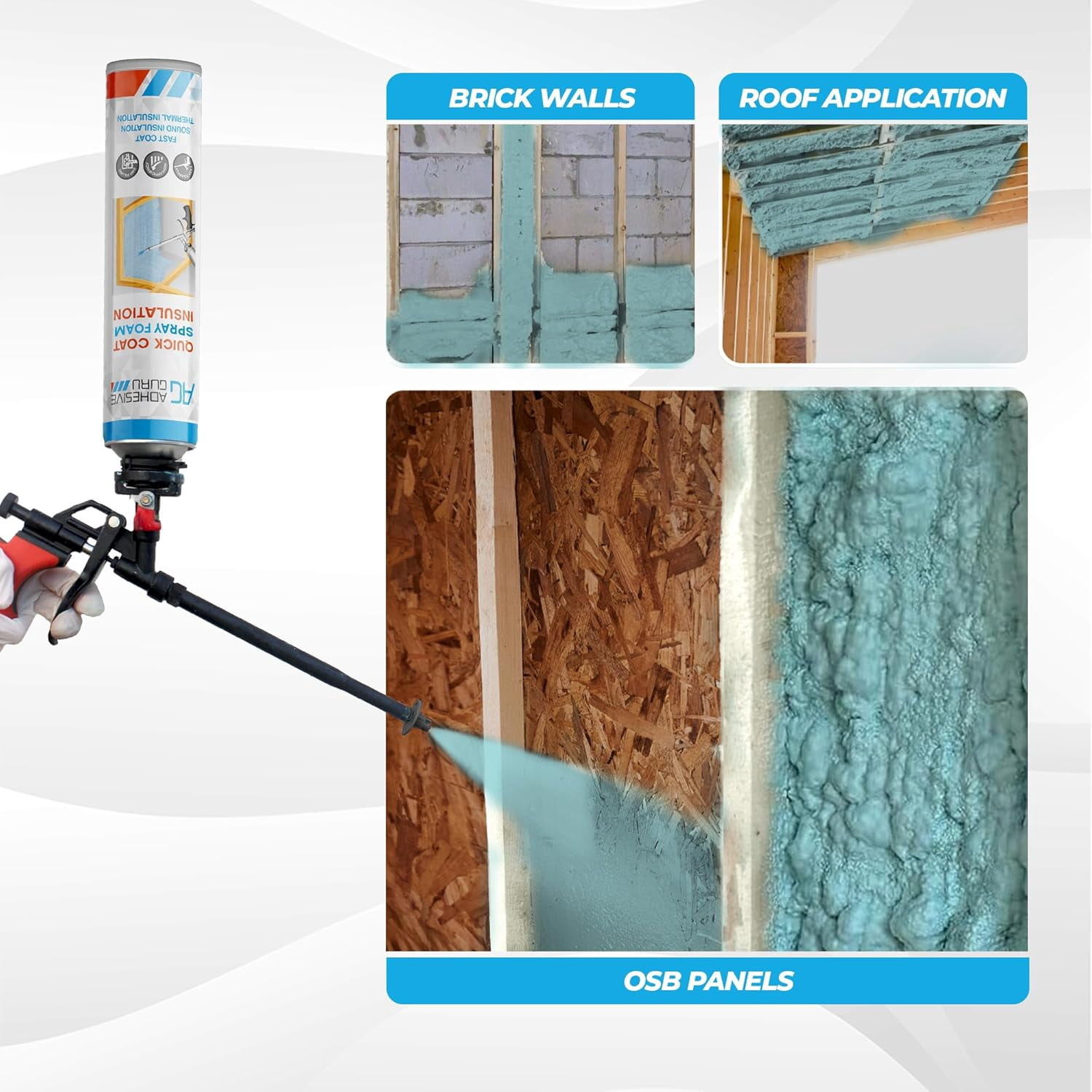 Adhesive Guru 18-Pack Closed Cell Polyurethane Spray Foam Insulation Kit, Mega Size Weatherproof Window & Door Insulation, 18 Cans with Gun and Cleaner, Blue