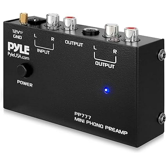 Pyle PP777 Phono Turntable Preamp Mini Electronic Audio Stereo Phonograph Preamplifier Input, RCA Output & Low Noise Operation Powered by 12 Volt DC Adapter