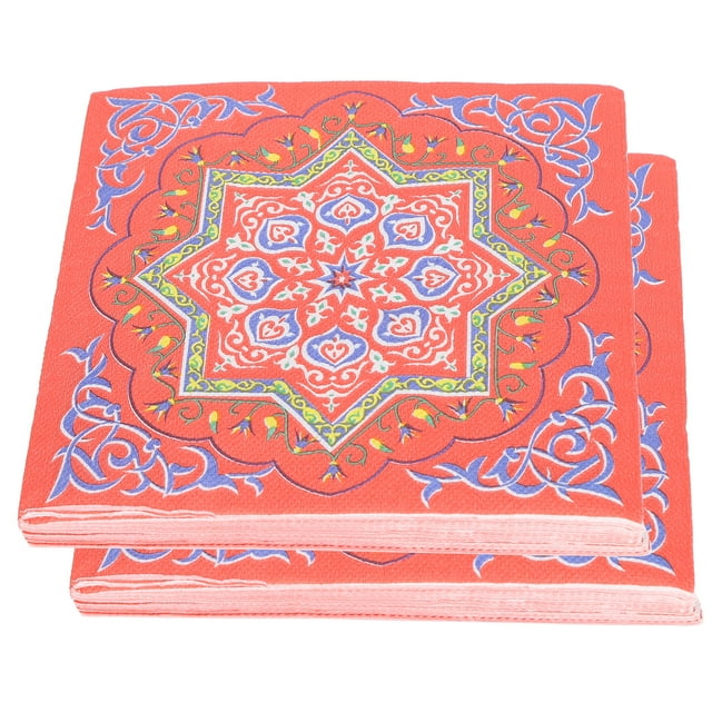 40 hojas de servilletas pañuelo de papel patrón de Ramadán 4 capas de alta absorción para cena de fiesta rojo + patrón colorido