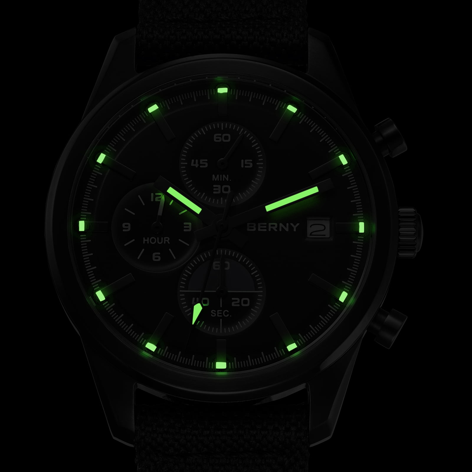 BERNY Mens Watches Analog Quartz Chronograph Watch with Date Canvas Strap Luminous Sapphire Crystal Luxury Fashion Business Casual 50M Waterproof Wrist Watches for Men (Black)