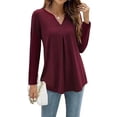 thumbnail image 1 of Escote en pico, blusas plisadas, camisas largas lisas, mangas largas, 1 of 5