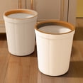 thumbnail image 4 of Kezqiaxn Kitchen Organizer and Storage Plain Pressure Ring Trash Can Imitation Leather Bedroom and Bathroom Large Capacity Open Uncovered Kitchen Trash Can Commercial Office Wasteba Beige, 4 of 5