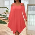 thumbnail image 2 of Plus Size Women's Solid Dress Off The Shoulder Long Sleeve Asymmetrical Hem Mini Dress Watermelon Red 4XL, 2 of 9