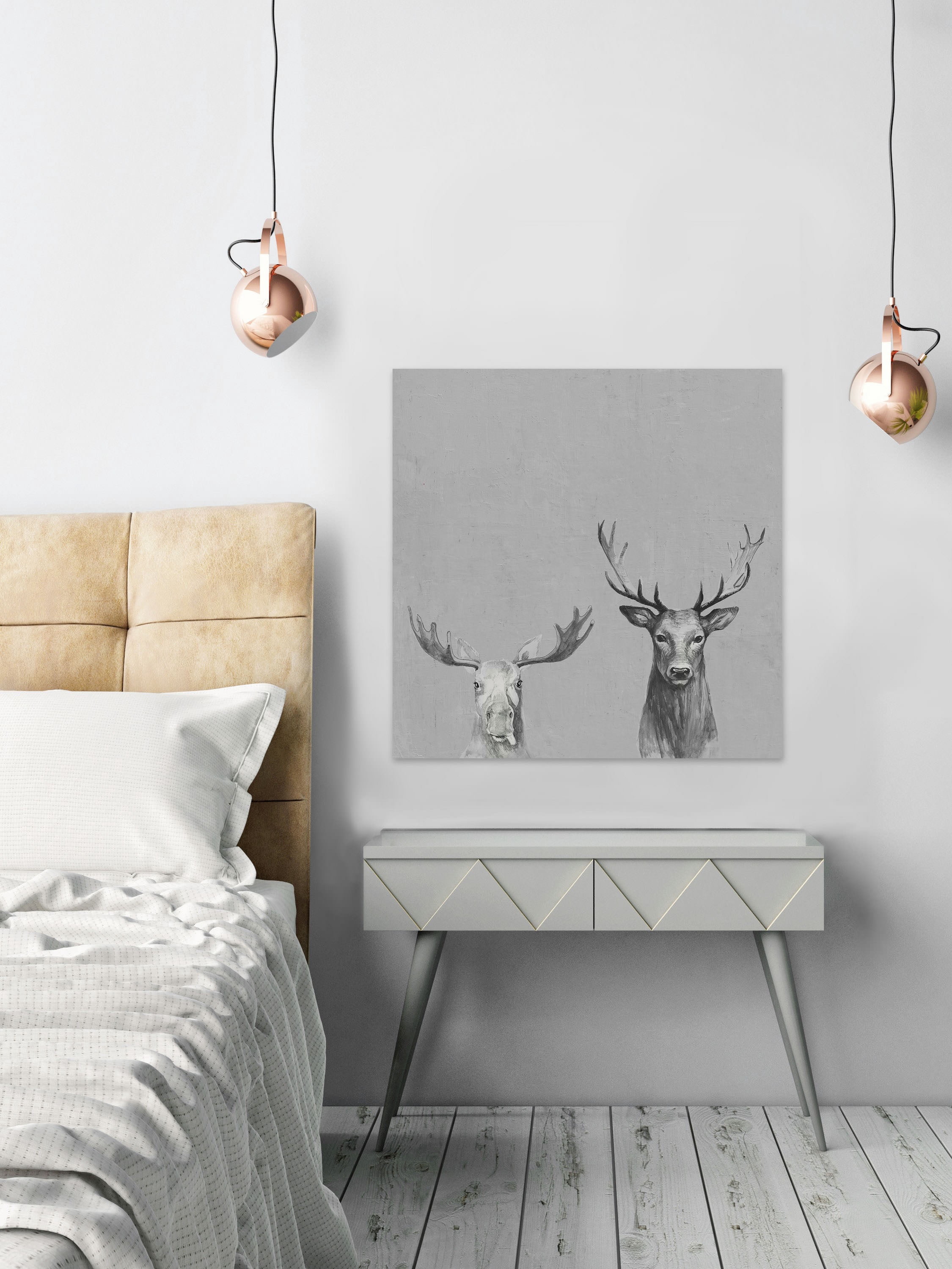 Antler Rules in Gray Painting Print on Wrapped Canvas