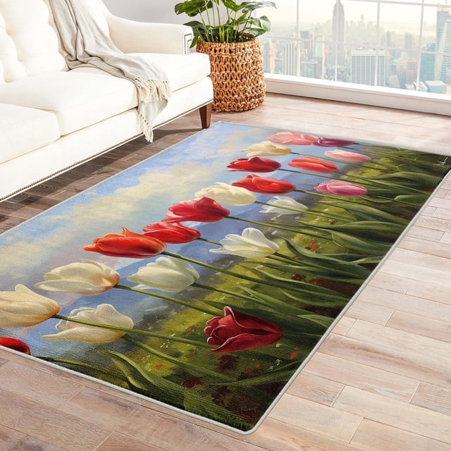 Flower Area Rugs for Bedroom Living Room - 6x9 ft - Plant Carpet for Home Decor - Plant Patterned Decorative Indoor Large Rug - Washable & Soft & Non Slip & Low Pile (ZL&061)