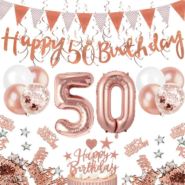 Decoraciones de fiesta MOVINPE para 50 cumpleaños en oro rosa para mujer