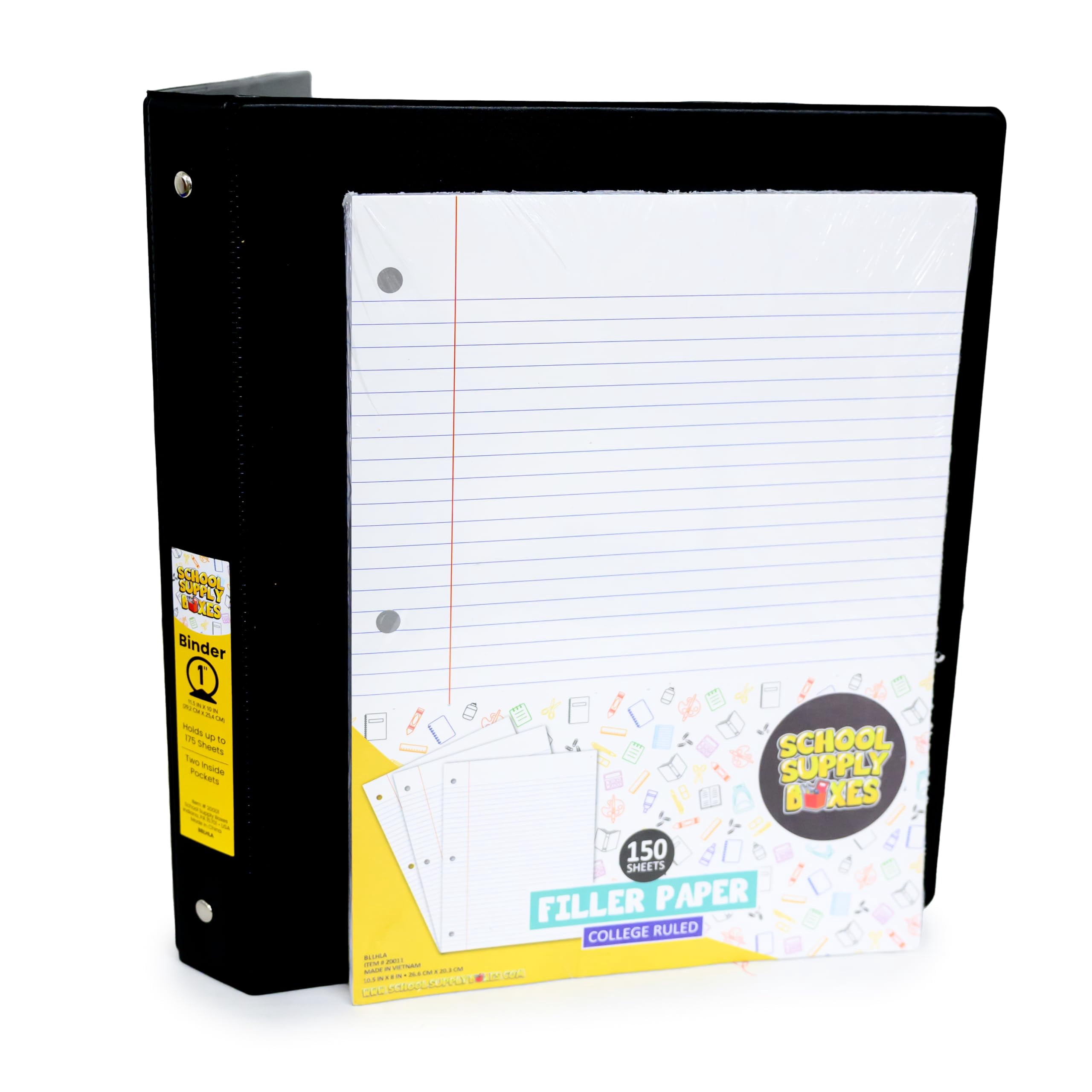 School Supply Boxes | 17" Solid Black Backpack Bundle for High School