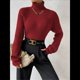 thumbnail image 4 of Suéter de Punto Acanalado con Cuello Alto para Mujer, Ropa de Moda. Vino Tinto L, 4 of 10