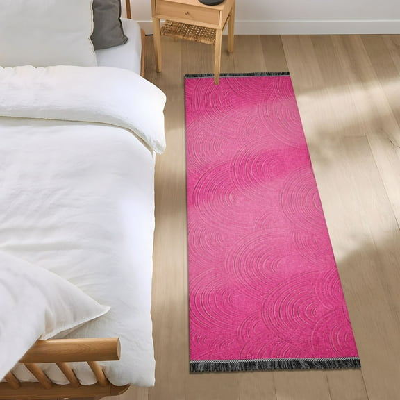 Hot Pink Background with Waves Bedside Runner Rug 2'x 6' Non Slip Carpet Floor Mat Area Rug