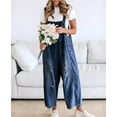 thumbnail image 4 of Women Loose Adjustable Strap Denim Bib Overall Jeans Distressed Wide Leg Baggy Overalls Jumpsuit, 4 of 5