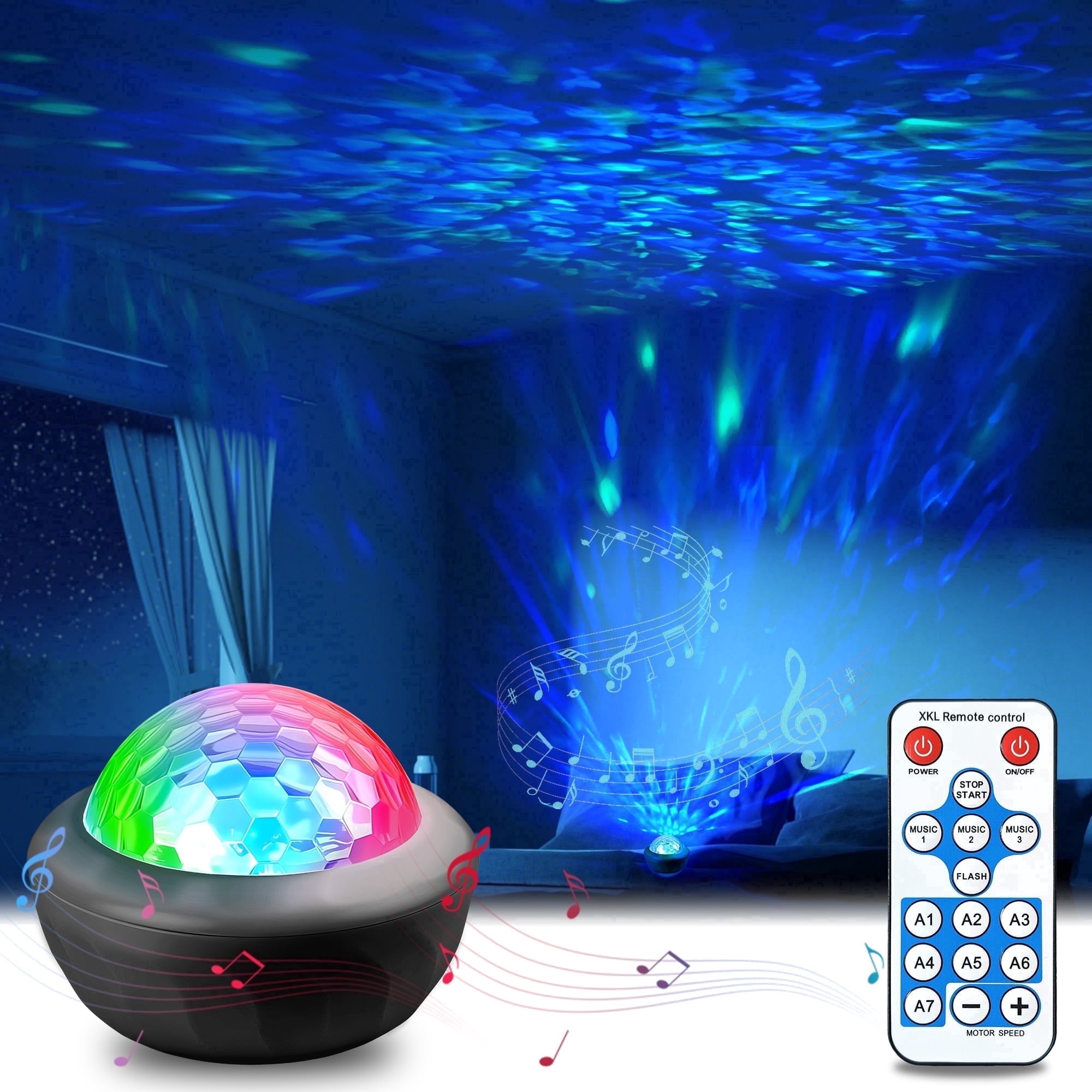 VOLIVO Star Projector Night Light with Ocean Wave, Voice Control Portable Galaxy Projector for Sleep Party Decor, Bedroom, Christmas Decor Black