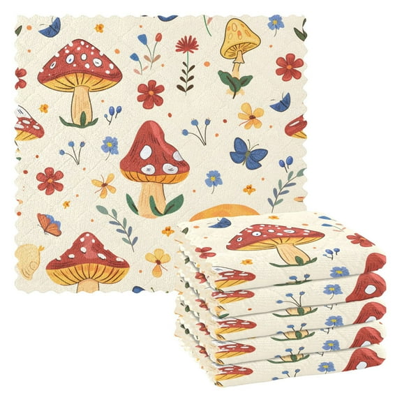 Ryvnso Mushrooms and Flowers Kitchen Towels Dish Clothes for Drying Dishes Cleaning Absorbent Set of 6