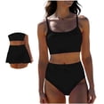 thumbnail image 6 of Xdegoge Swimsuits for Women Scoop Neck Crop Top High Waisted Bikini Sets Smooth Solid Color Flattering Full Coverage Summer Vacation Swimwear, 6 of 7