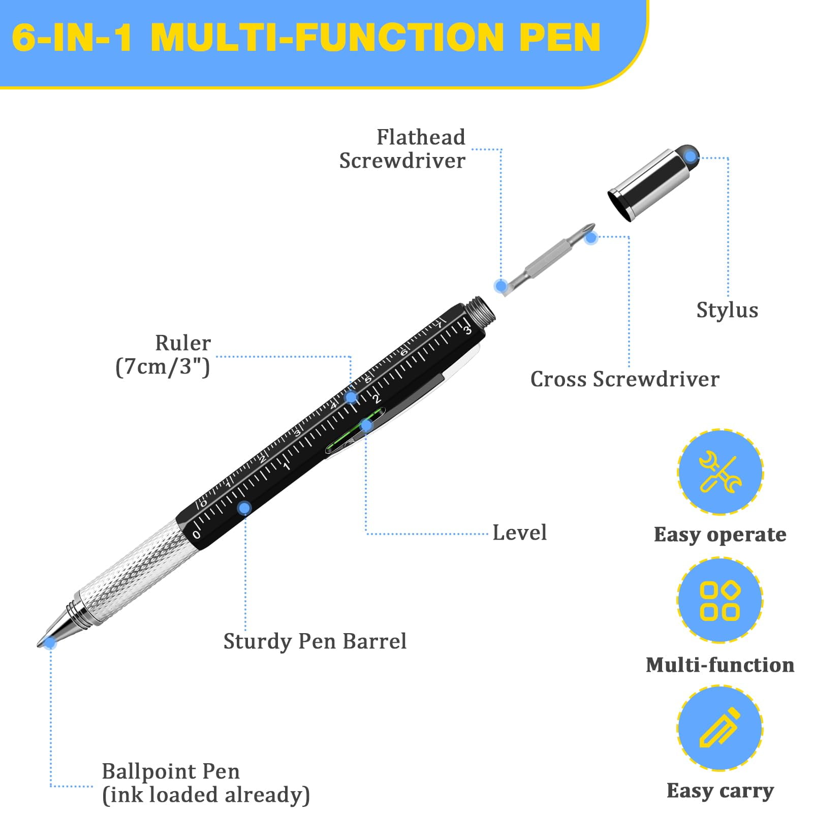 24-Piece 6-In-1 Multi-Tool Pen Set 8-Color Bulk Gift