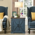 thumbnail image 5 of Rustic Farmhouse End Table with Charging Station - 24" Large Sofa Side Table With Barn Door Design - Square Nightstand Bedside Table with Adjustable Storage Shelf for Living Room or Bedroom,Blue, 5 of 6