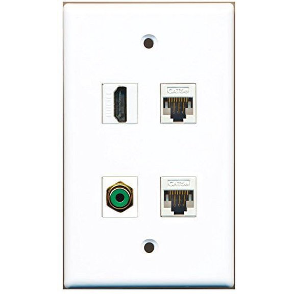 RiteAV - 1 Port HDMI 1 Port RCA Green 2 Port Cat5e Ethernet White Wall Plate
