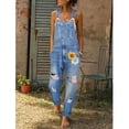 thumbnail image 3 of Moda mujer mamelucos de mezclilla para ropa de calle diseño bolsillos decoración rasgado Sling sin mangas Casual monos sueltos, 3 of 4