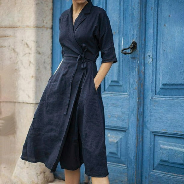 Cotton linen wrap clearance dress