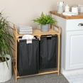 thumbnail image 3 of Household Essentials Bamboo Pull Out Double Hamper with Shelf, Natural and Black, 3 of 8