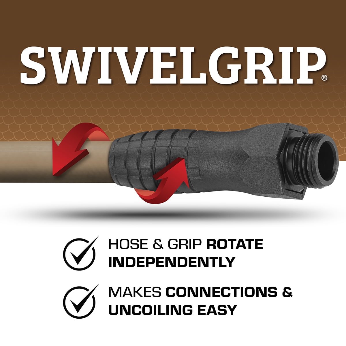 Colors™ SwivelGrip® Garden Hose, 5/8" x 50', 3/4" - 11 1/2 GHT Fittings, Brown Mulch