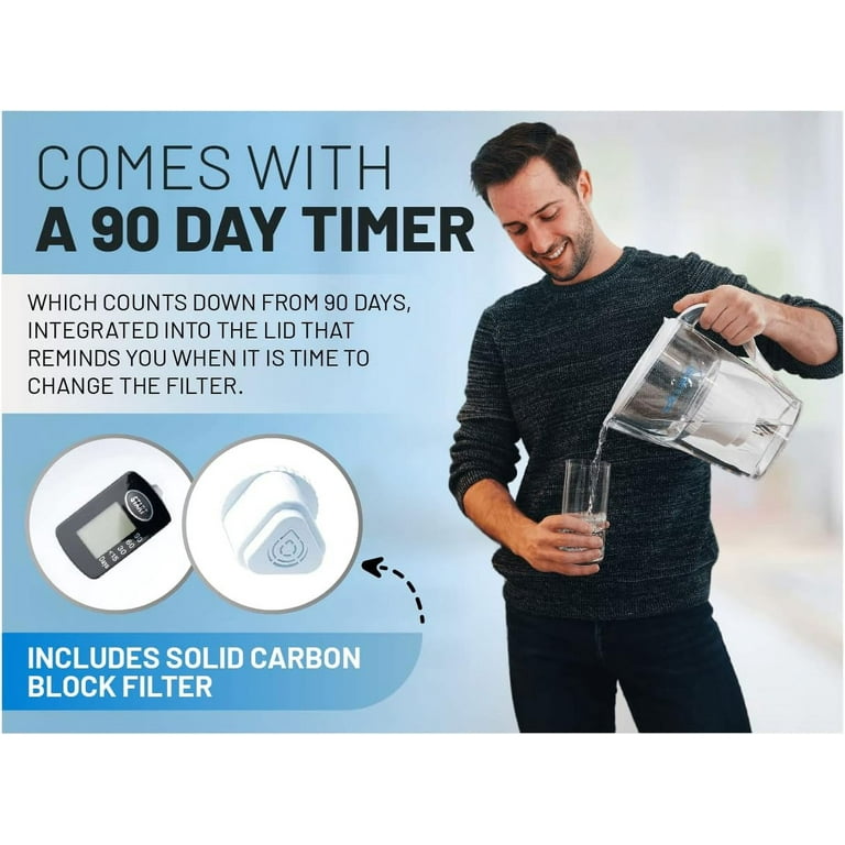 Epic Water Filters Pure filterkruiken voor drinkwater, 10 kopjes 150 gallon filter, Tritan BPA-vrij, verwijdert fluoride, chloor, lood, eeuwige chemicaliën (wit en bamboe