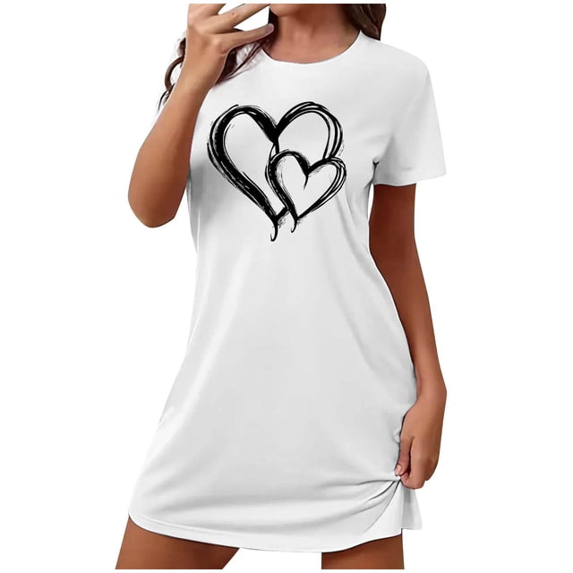 Tnhcen Grande Taille Vêtements de Nuit d'Été Imprimé Mode Robe à Manches Courtes Col Rond Polyester Spandex Extensible P-2TG Grande Taille pour Nuits Détendues