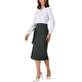 thumbnail image 2 of INSPIRE CHIC Women's Work Midi Skirt Straight Knot Split Hem High Waisted Skirts S Grey, 2 of 6