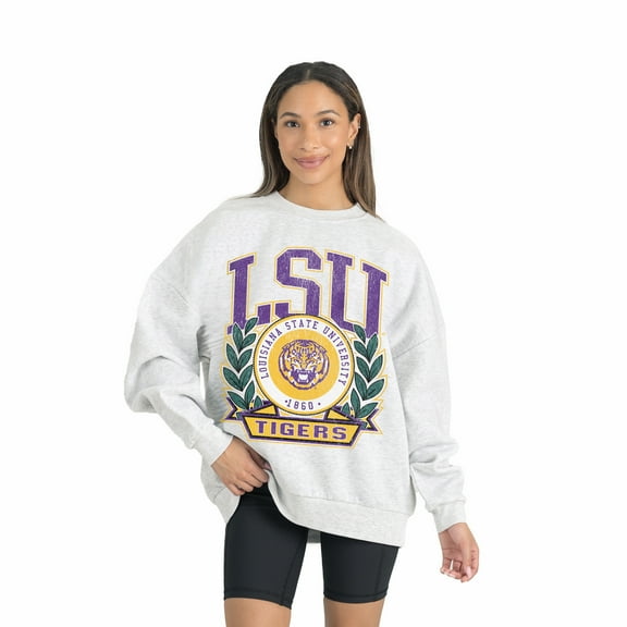 Women's Gameday Couture Gray LSU Tigers Premium Fleece Drop Shoulder Oversized Pullover Sweatshirt