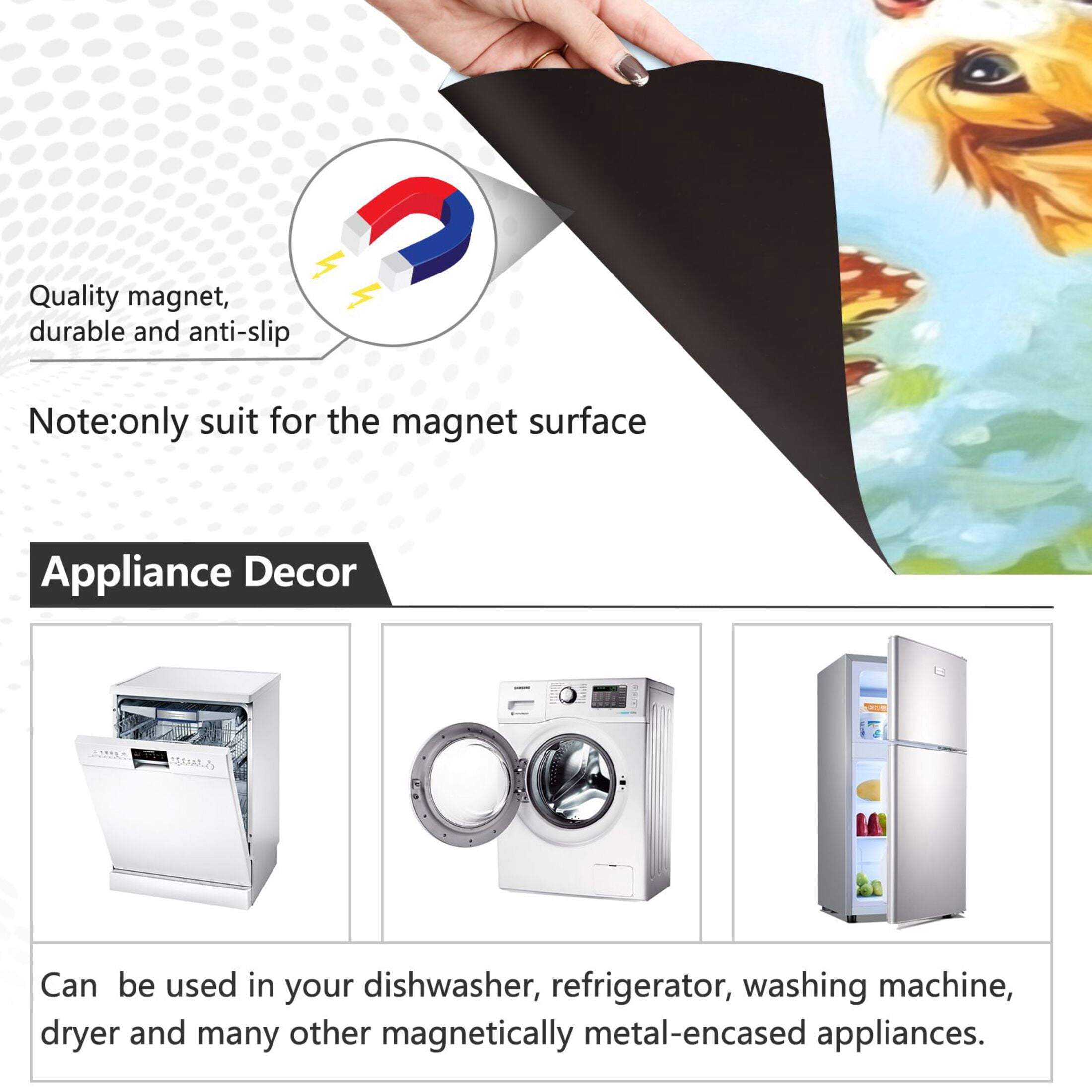 Dishwasher Magnetic Sticker 23x26 Inch Refrigerator Magnetic Sticker Washing Machine Magnetic Sticker Kitchen Panel Magnetic Sticker Home Decor Dogs and White Flowers