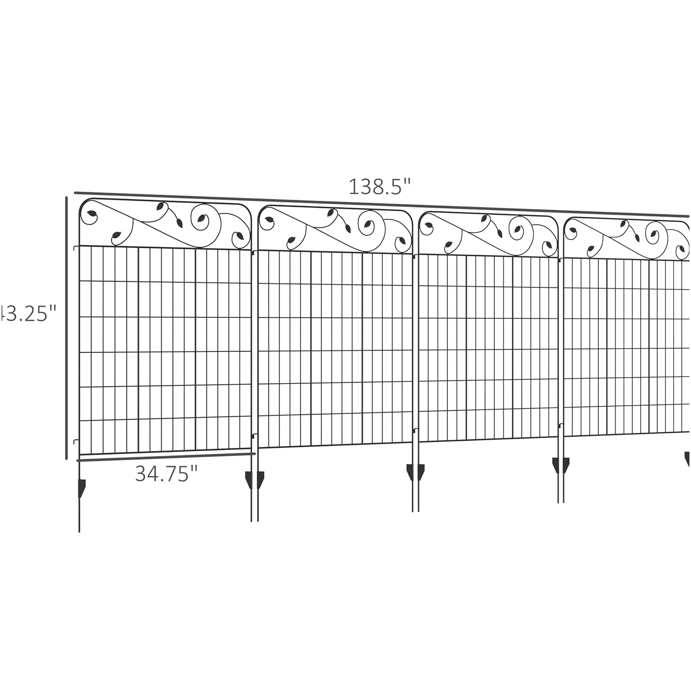 JERFIT 11.5ft 4-Pack Black Steel Garden Fence Panels, 43" Height Decorative Outdoor Wire Fencing for Animal Barrier, Yard Landscape & Flower Bed Edging