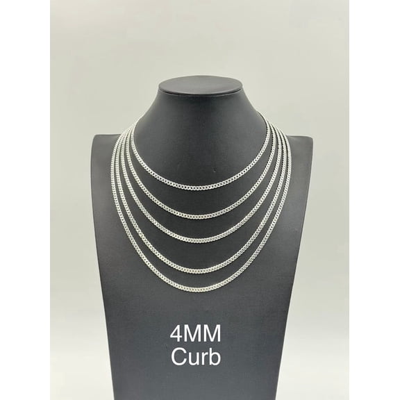 925 Sterling Silver Curb Chain Necklace 4mm 16" Italy