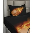 thumbnail image 3 of Ambesonne Sports Fitted & Top Sheet Set with Sham, Basketball Shoot Art, Orange Black, 3 of 5
