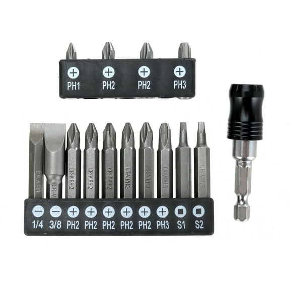 Hyper Tough 15 Count Screwdriver Bit Set with Quick Release, Steel Material