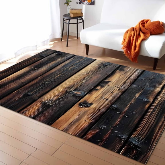 Area Rugs Indoor Non-Slip Rectangle Rug 5x7 Ft Retro Wood Brown Wood Texture Modernism Rug Rubber Backing Floor Mats Non Shedding Home Decor Carpet for Entryway Living Room