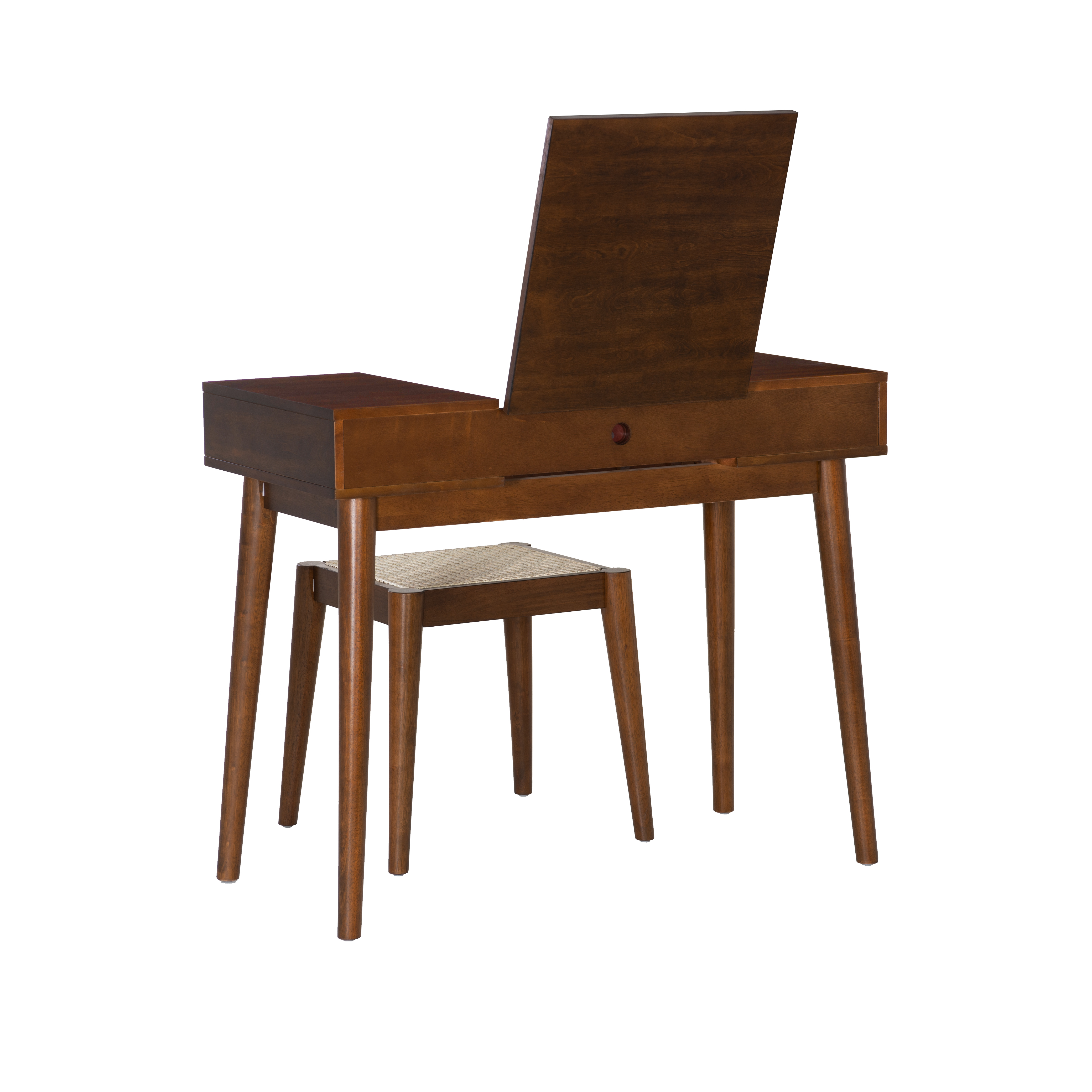 Linon Cassidie 2-Piece Cane Front Vanity Set with Mirror and Stool, Walnut