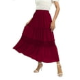 thumbnail image 4 of Women's Polka Dot Hollow Out Long Skirt Lace Stitching Pleated Loose High Waist Dress, 4 of 8