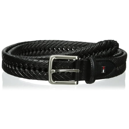 Tommy Hilfiger 36 Mens Burnished Leather Handlaced 1 1/4 Inch Belt, Black