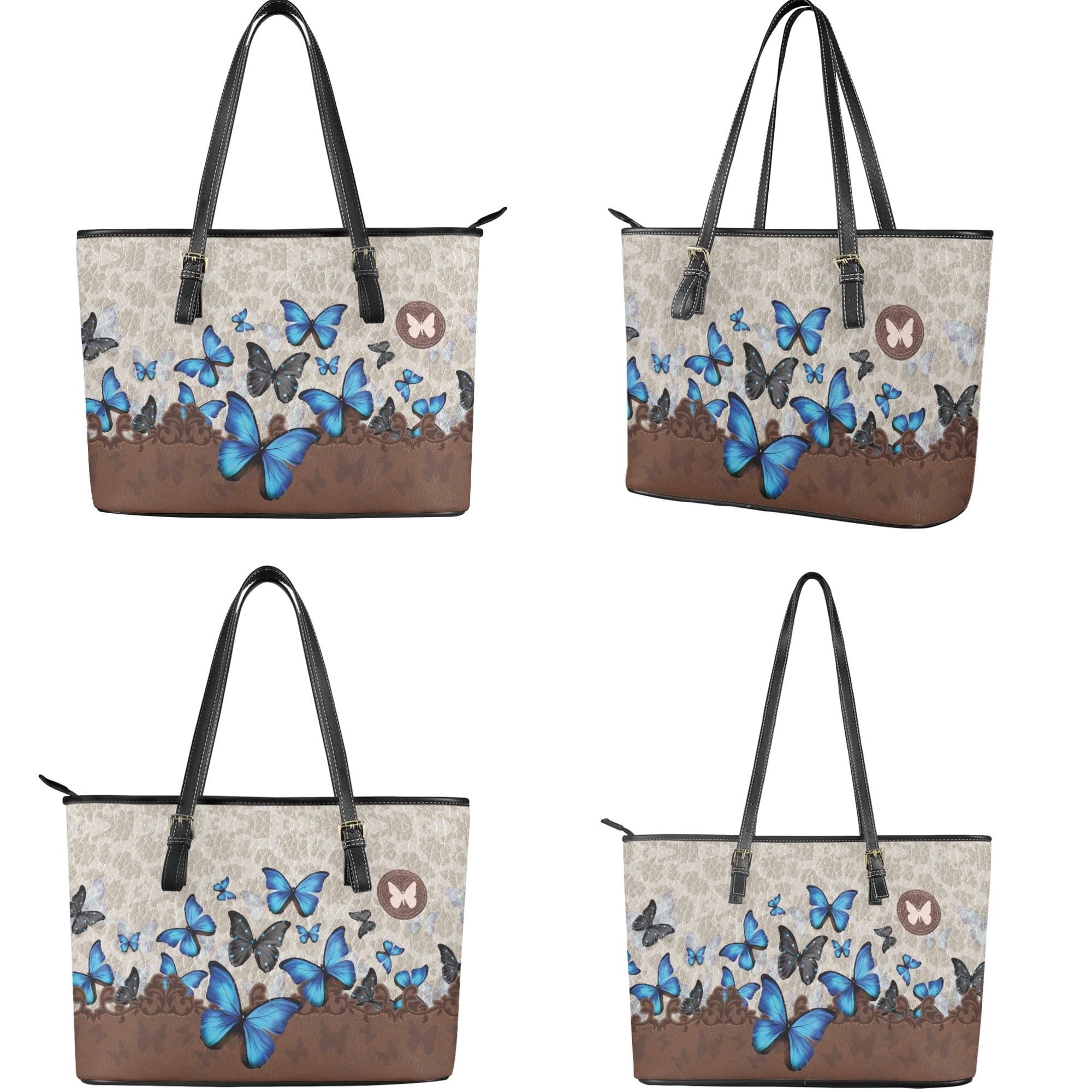 ZUXONGSY Leather Butterfly Print Purse and Wallet Sets for Women Handbag and Purse Set Satchel Purse Top Handle Tote Bag for Women Leather Shoulder Handbag with Wallet