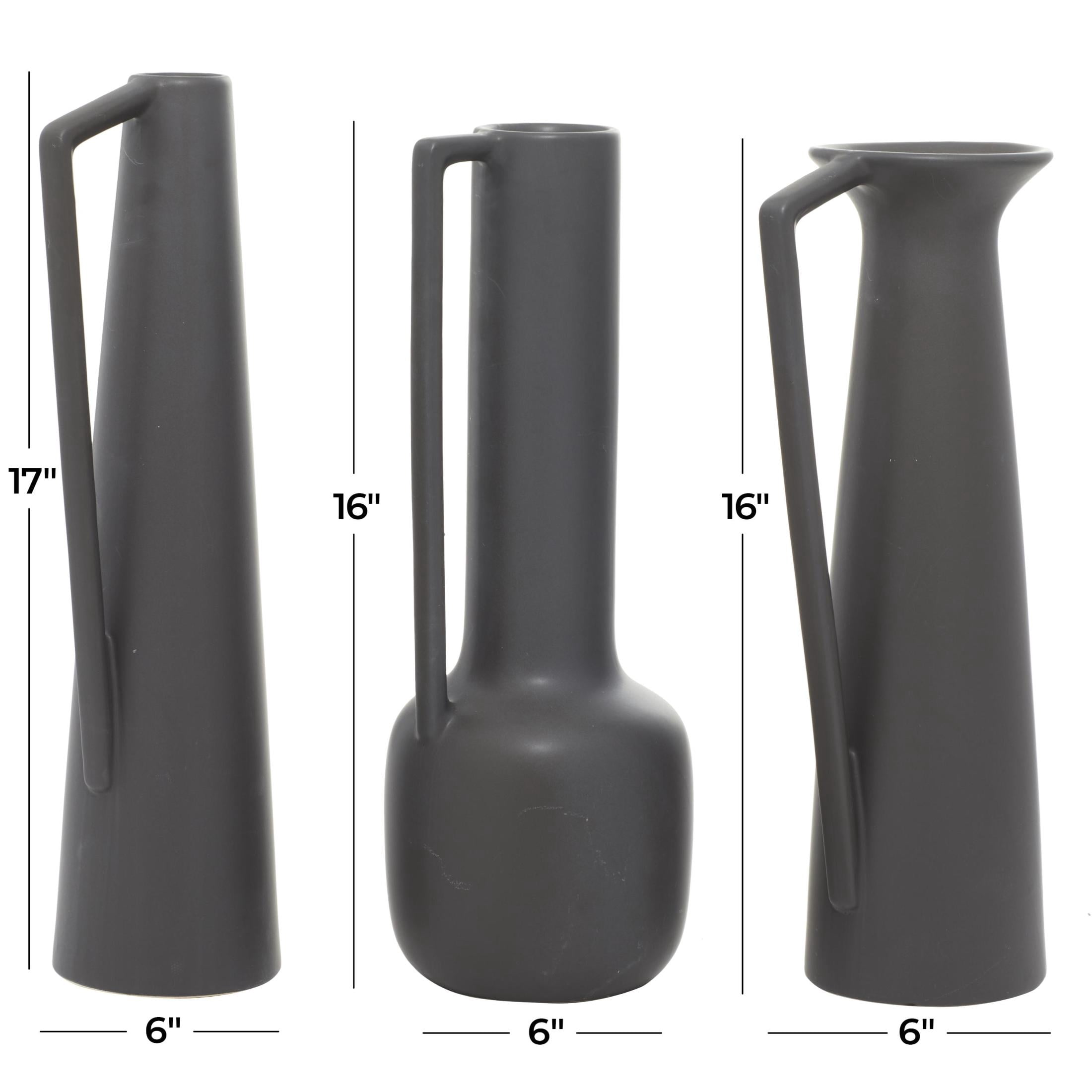 CosmoLiving by Cosmopolitan 17", 16", 16"H Black Ceramic Vase with Handles, Set of 3