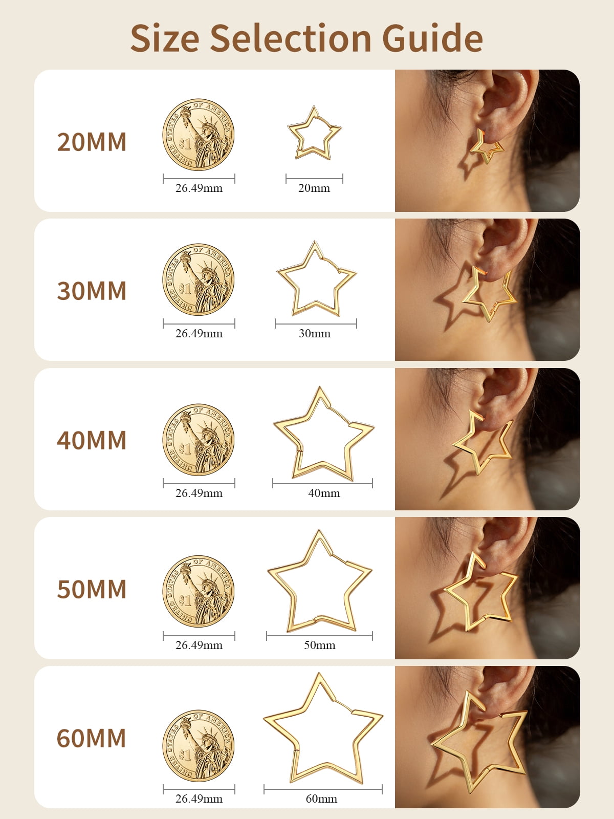 FindChic Star Earrings for Women, 14K Gold Plated Huggie Hoops Medium Hoop Earrings Birthday Graduation Mothers Day Jewelry Gifts Her Mom Adults Ideas, 60mm