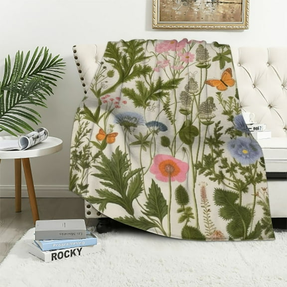 ARISTURING Vintage Wildflower Herbs Floral Blanket, Soft Blankets Flannel Bed Throw Cozy Lightweight Plush Gifts for Women Girls Sofa Couch Bedroom Living Rooms Warm All Season, Home Decor