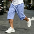 thumbnail image 6 of Men's Big & Tall Basketball Capri Pants Below Knee 3/4 Pants 13 inch Loose Fit Elastic Waist Summer Casual Baggy Sweat Shorts with Pockets Streetwear Size 3XL Light Blue, 6 of 9