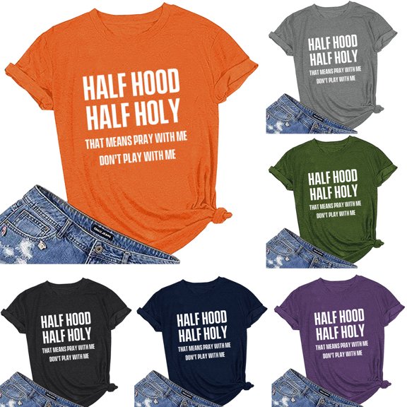 Fesfesfes Ladies T Shirts Fashion Woman Causal Round Neck Printing Blouse Short Sleeve T-Shirt Summer Tops Short Sleeve Top for Women 8(L)